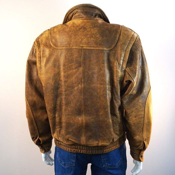 Vintage Members Only Brown Leather Bomber Jacket Sz 40 M Great Horizon Express - Picture 3 of 10